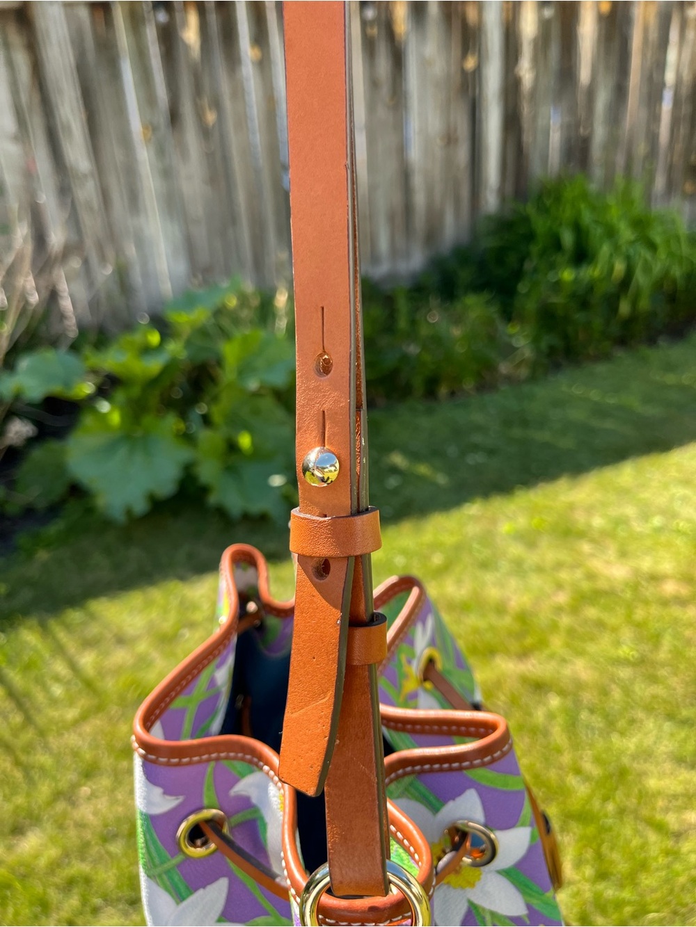 Dooney & Bourke Purple Daffodil Drawstring Bucket Bag - Picture 7 of 15